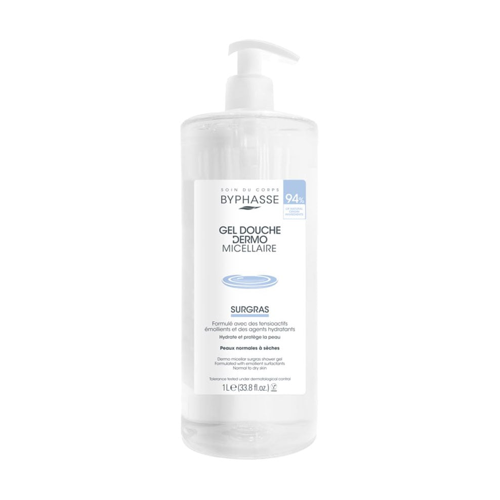 Міцелярний гель для душу Byphasse Surgras Dermo Micellar Shower Gel для нормальної та сухої шкіри, 1 л